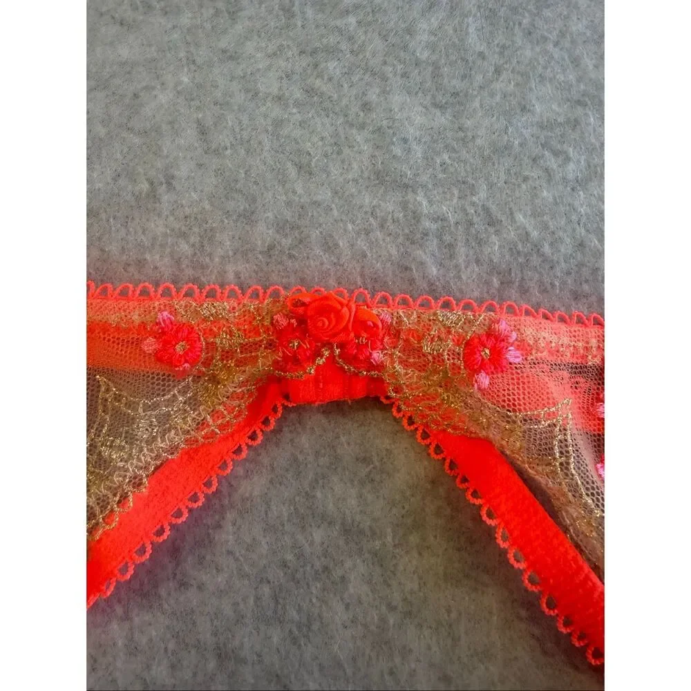 Victoria secret hot pink gold rose garter M/L